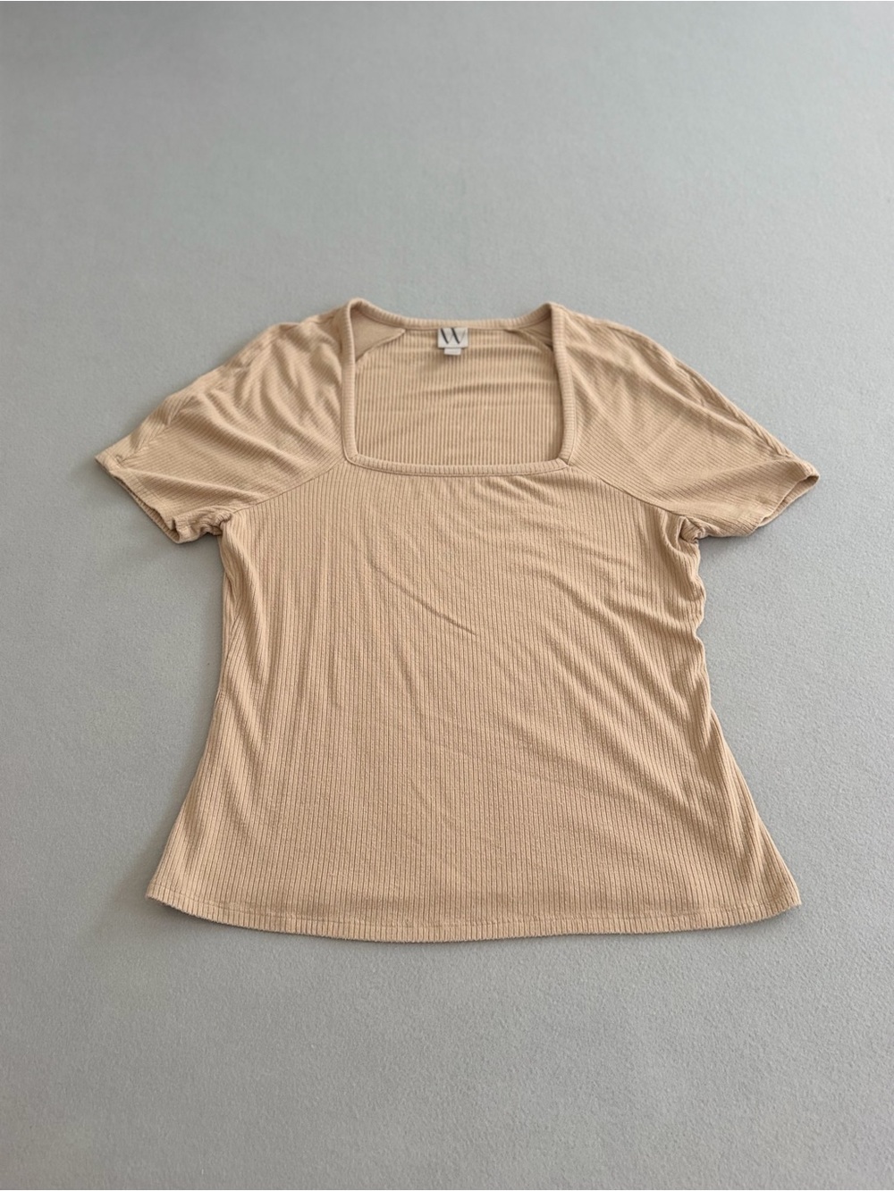 Worthington Beige Ribbed Square Neck Short Sleeve Top